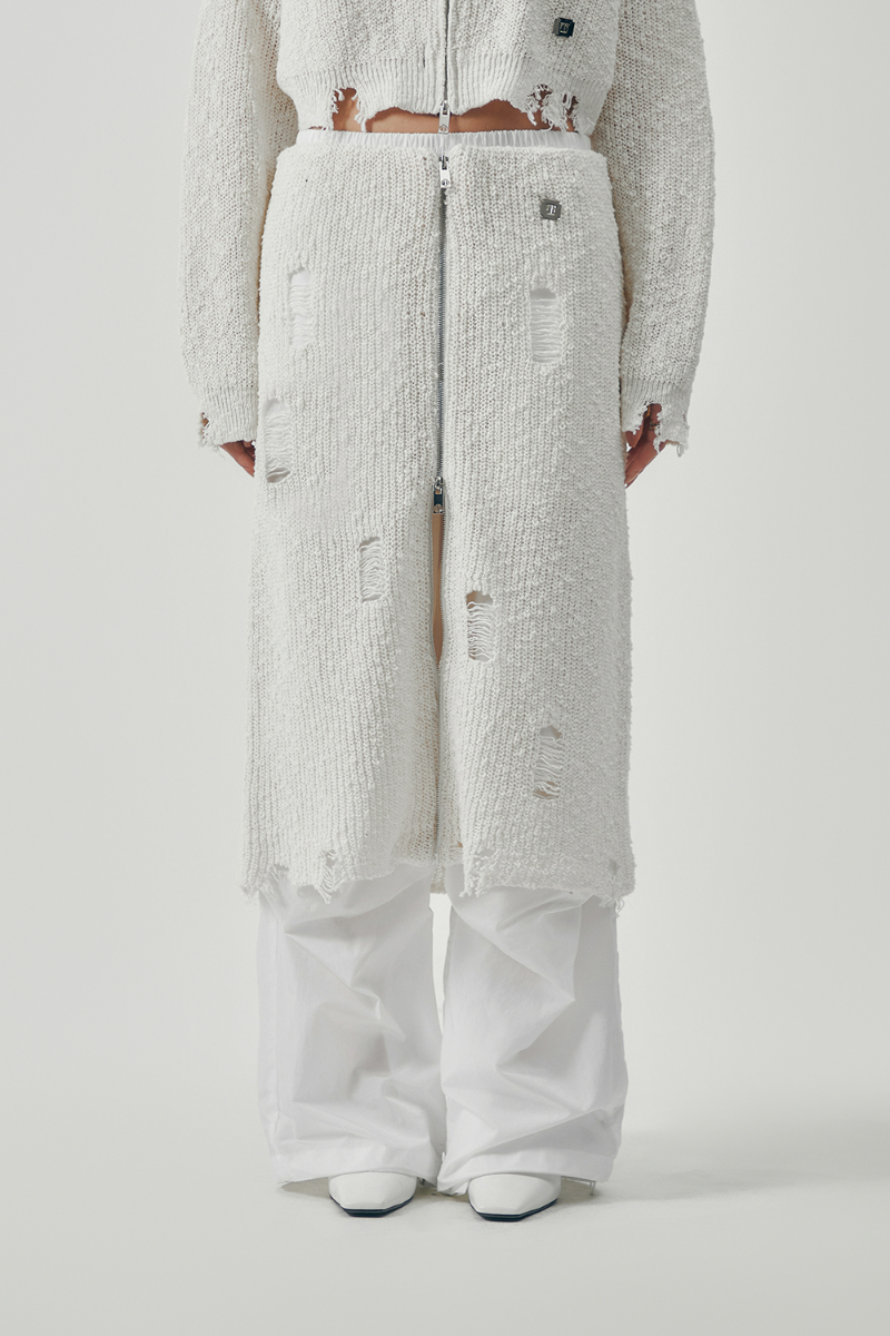 Treemingbird Linksle Texture Knit Set-up Skirt White