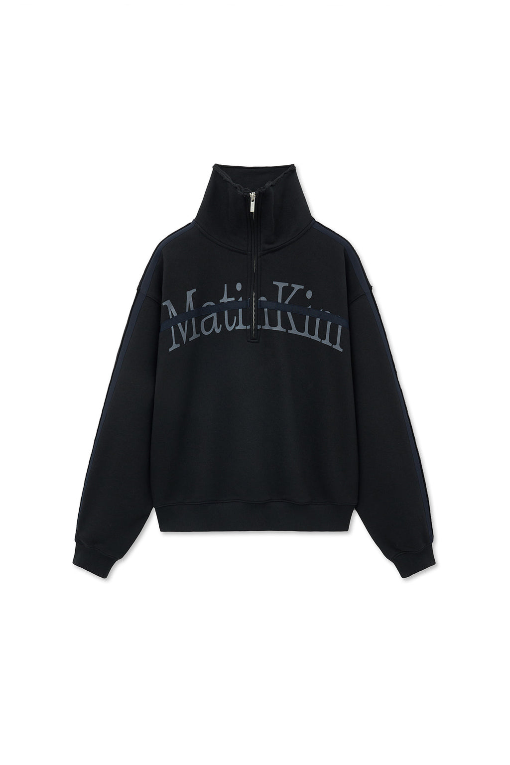 [matinkim] CUT OUT HALF ZIP SWEATSHIRT FOR WOMEN IN BLACK