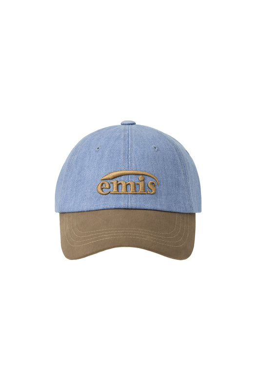 WASHED DENIM BALL CAP-LIGHT BLUE DENIM/BROWN