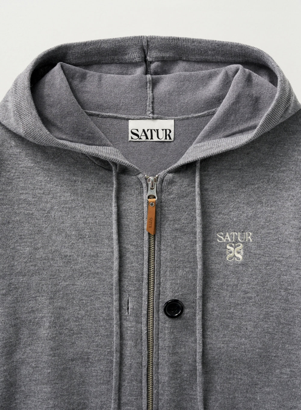 [satur] (W) Classic Knit Hood Zip-up - Melange Gray