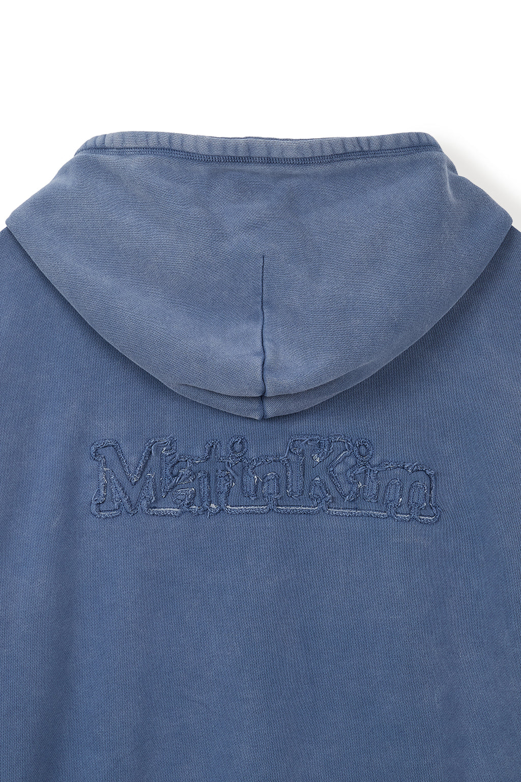 [matinkim] BACK LOGO WASHED HOODY ZIP UP FOR MEN IN BLUE
