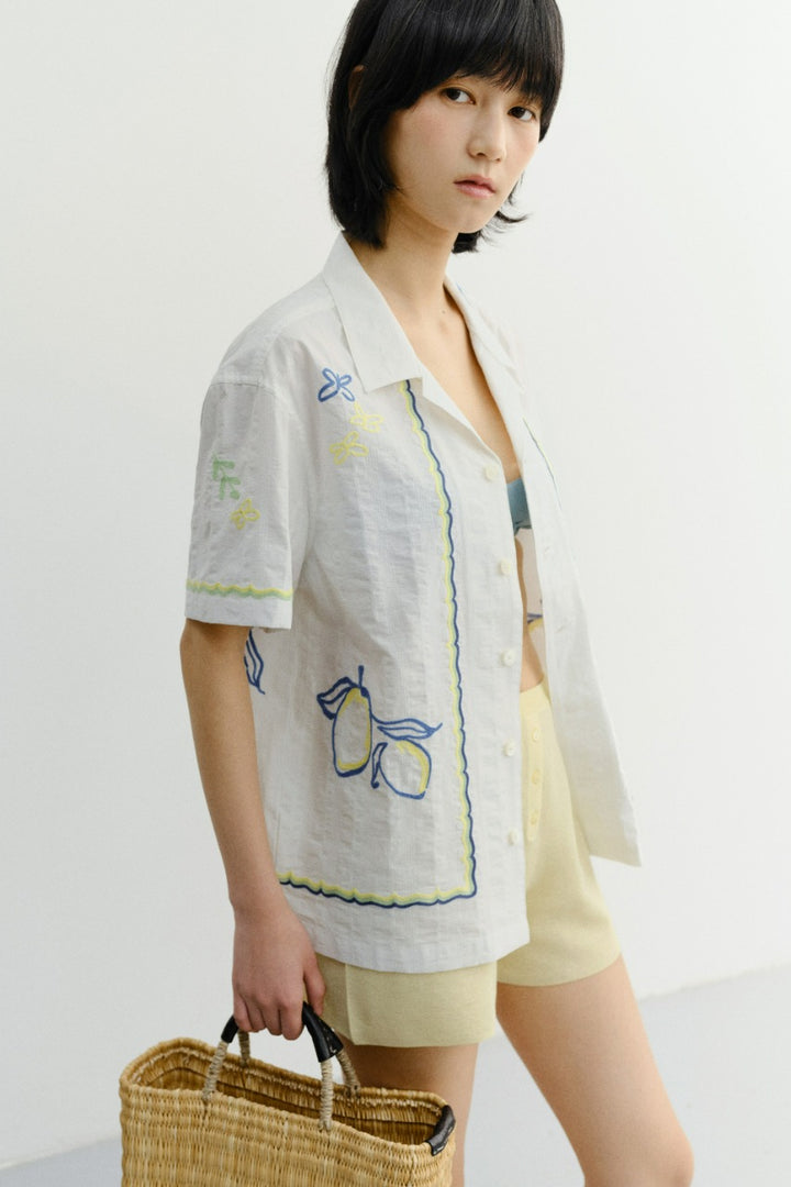 Dunst Unisex Hand-Drawing Open Collared Shirt Lemon Garden