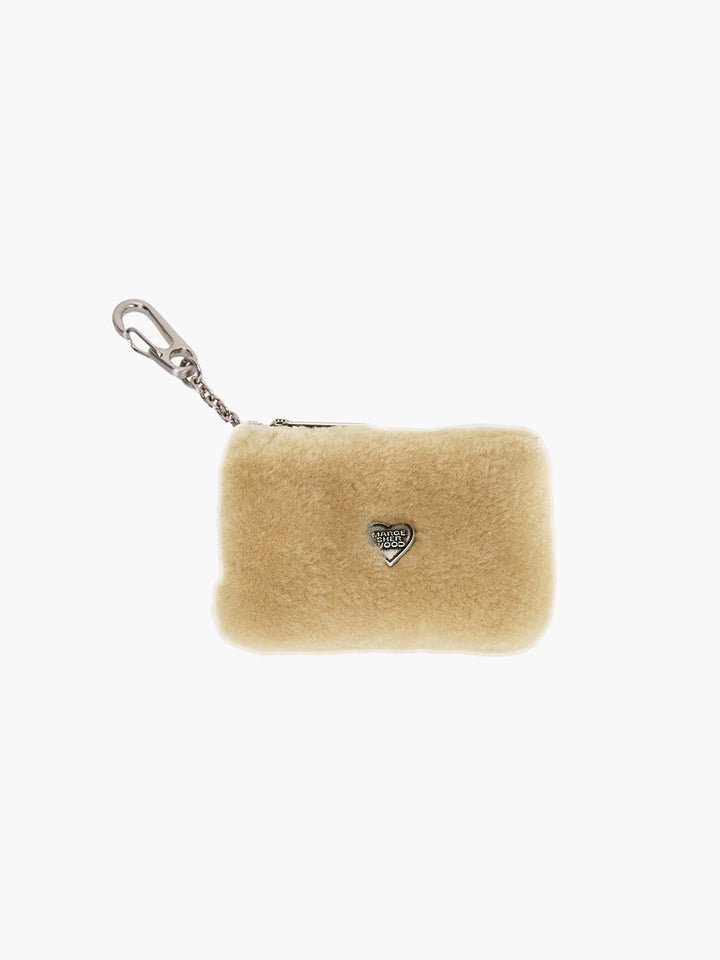 Margesherwood Shearling Zipper Wallet beige shearling