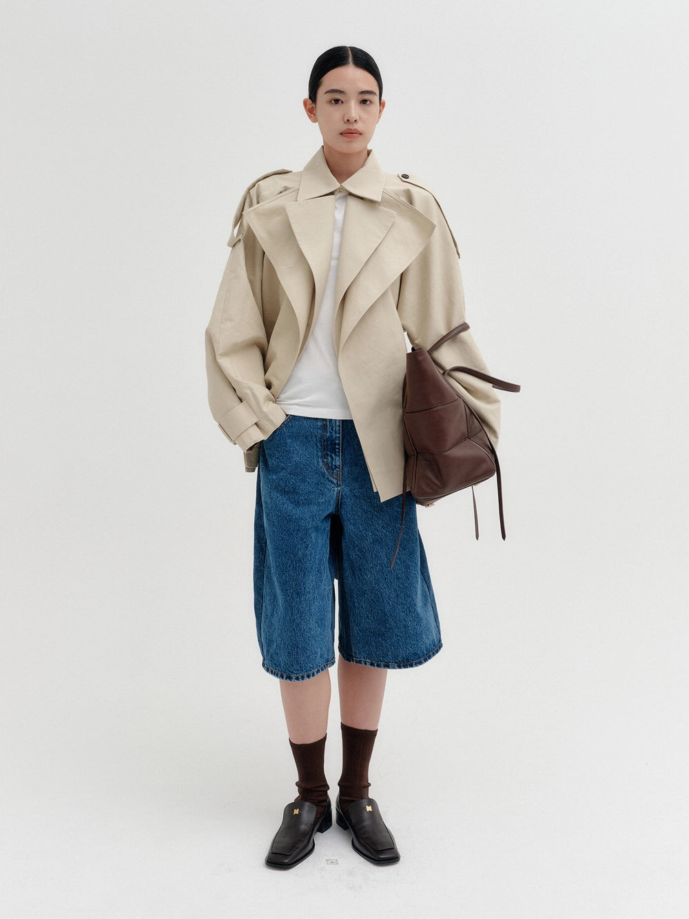 EENK Layered Collar Drape Jacket - Beige