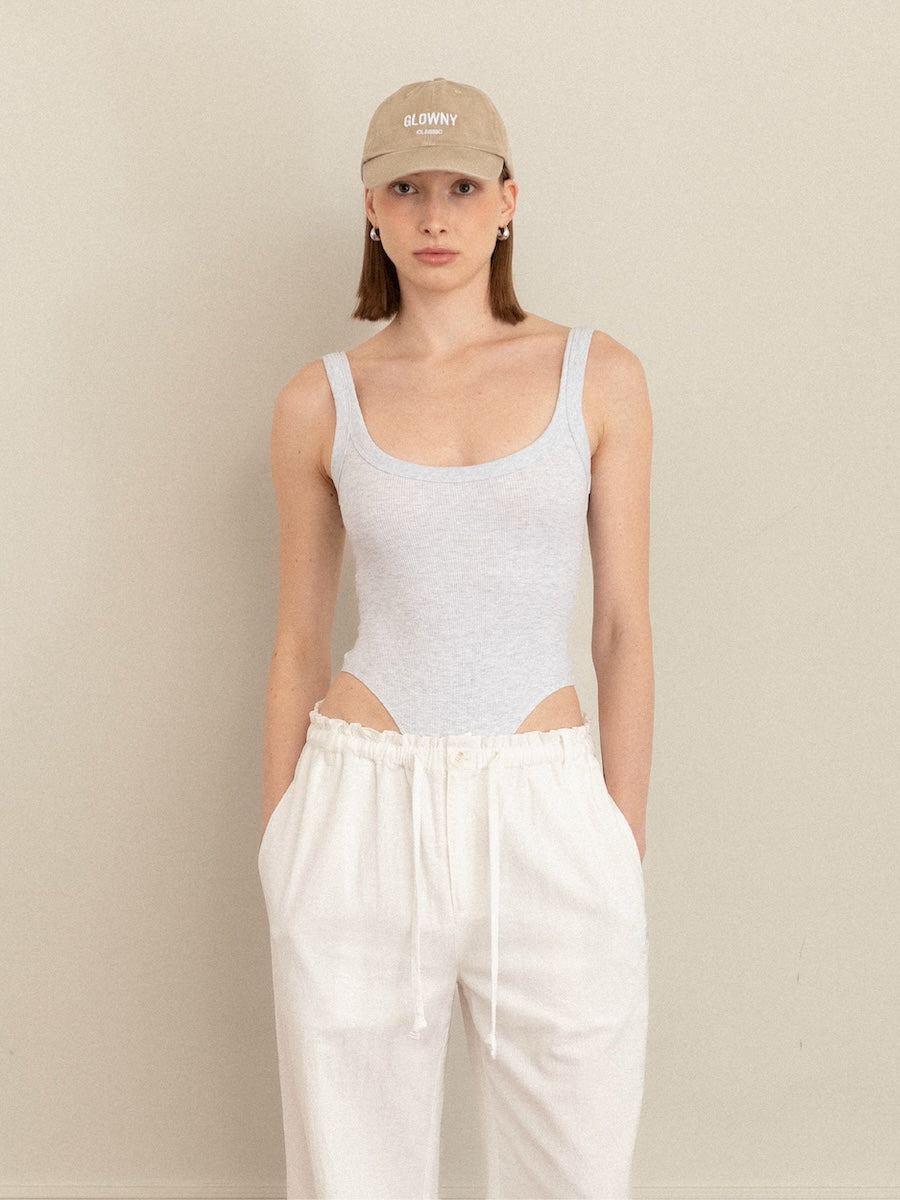 GLOWNY G Scoop Neck Bodysuit (White Melange)