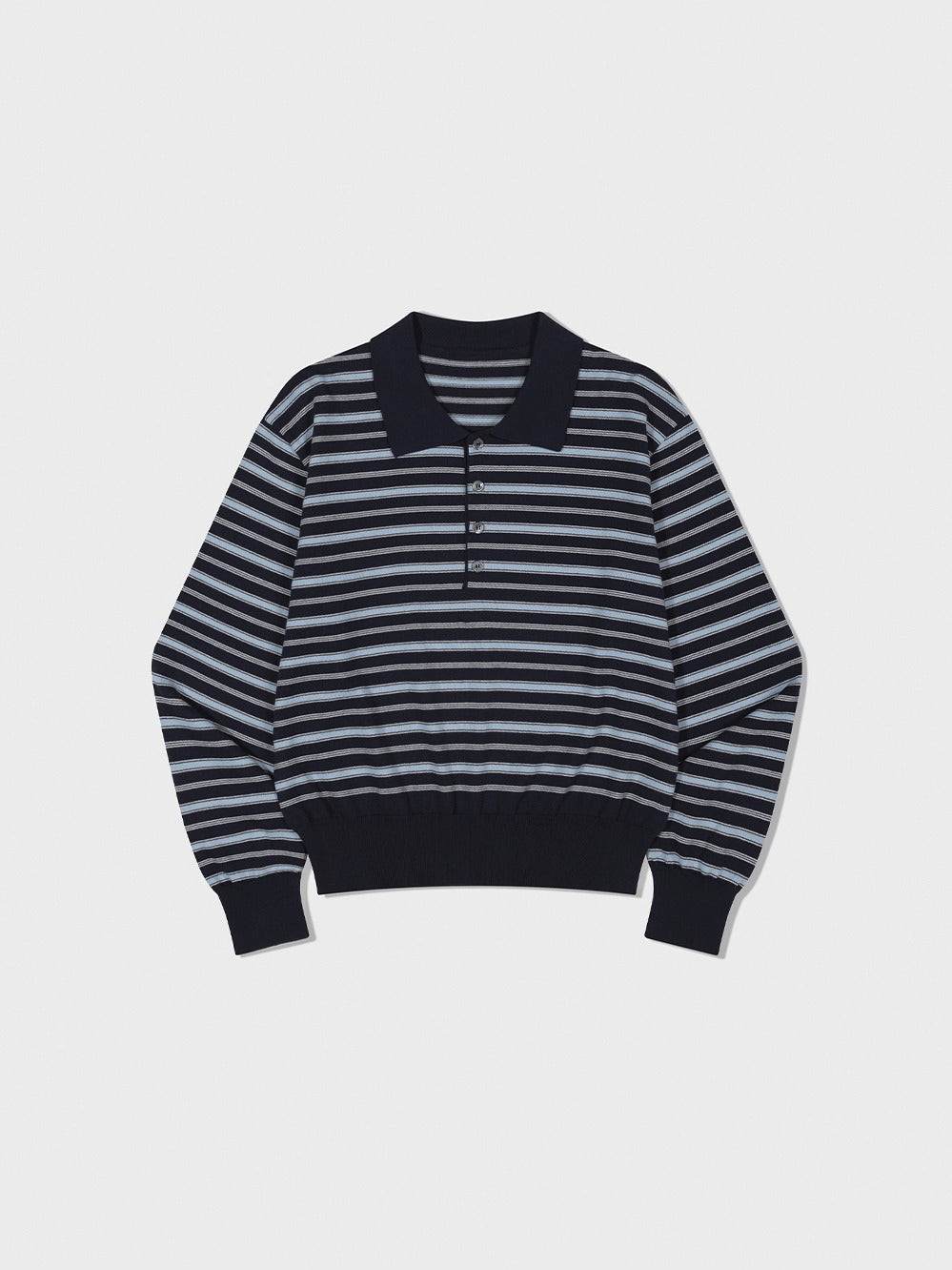 Low Classic Striped Open Collar Sweater Navy Stripe