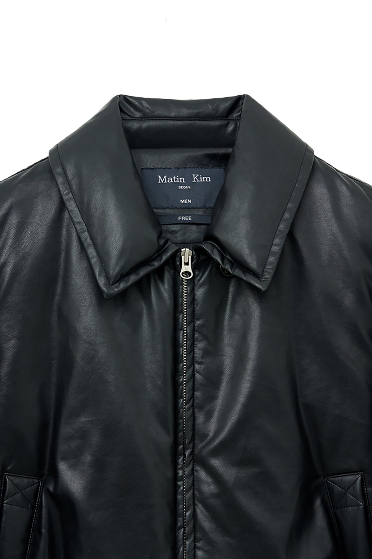 Matinkim Faux Leather Down Jumper For Men IN Black