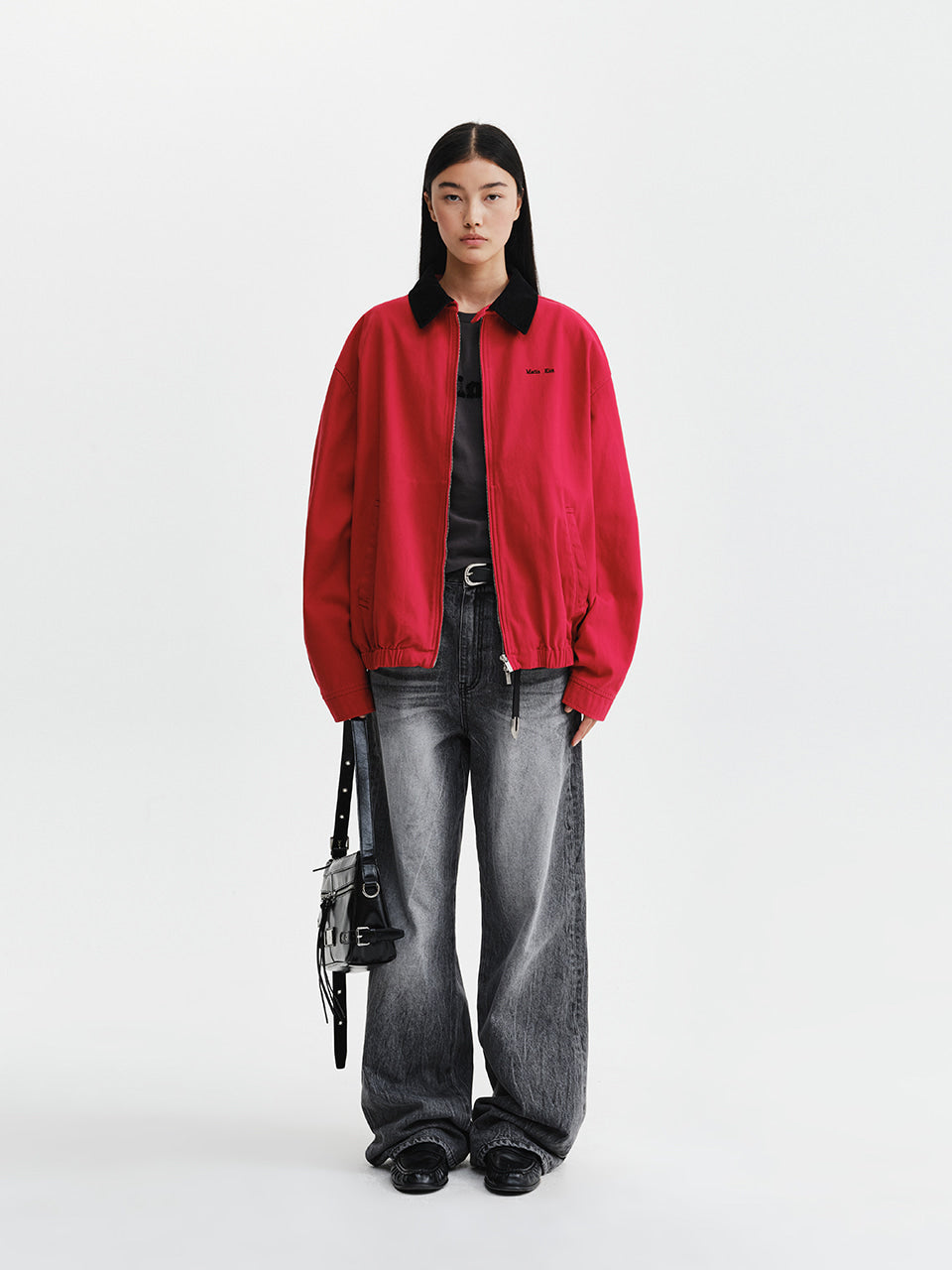 Matinkim Matin Waist Logo Wide Denim Pants IN Grey