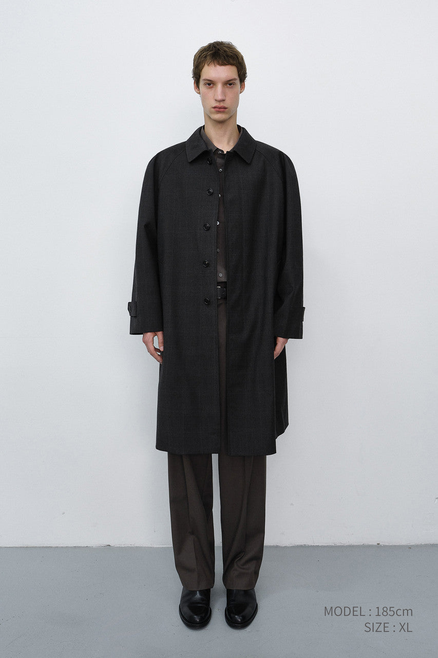 Dunst Unisex H-Line Wool Mac Coat Brown Check