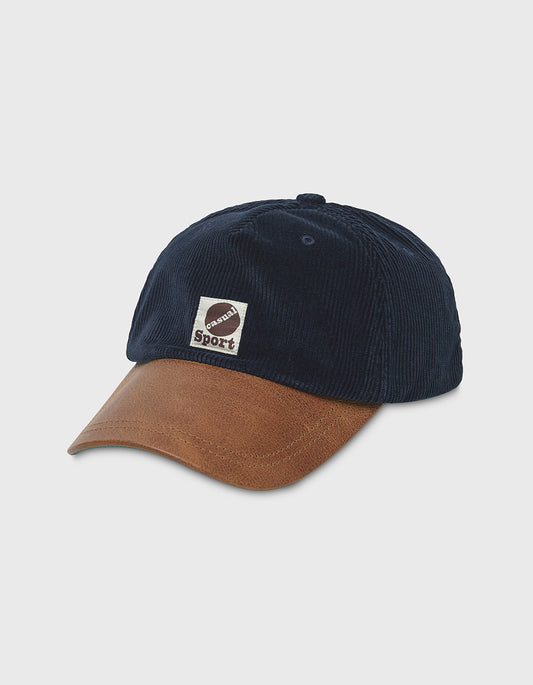 S&C CORDUROY LEATHER 5 PANEL CAP / Navy