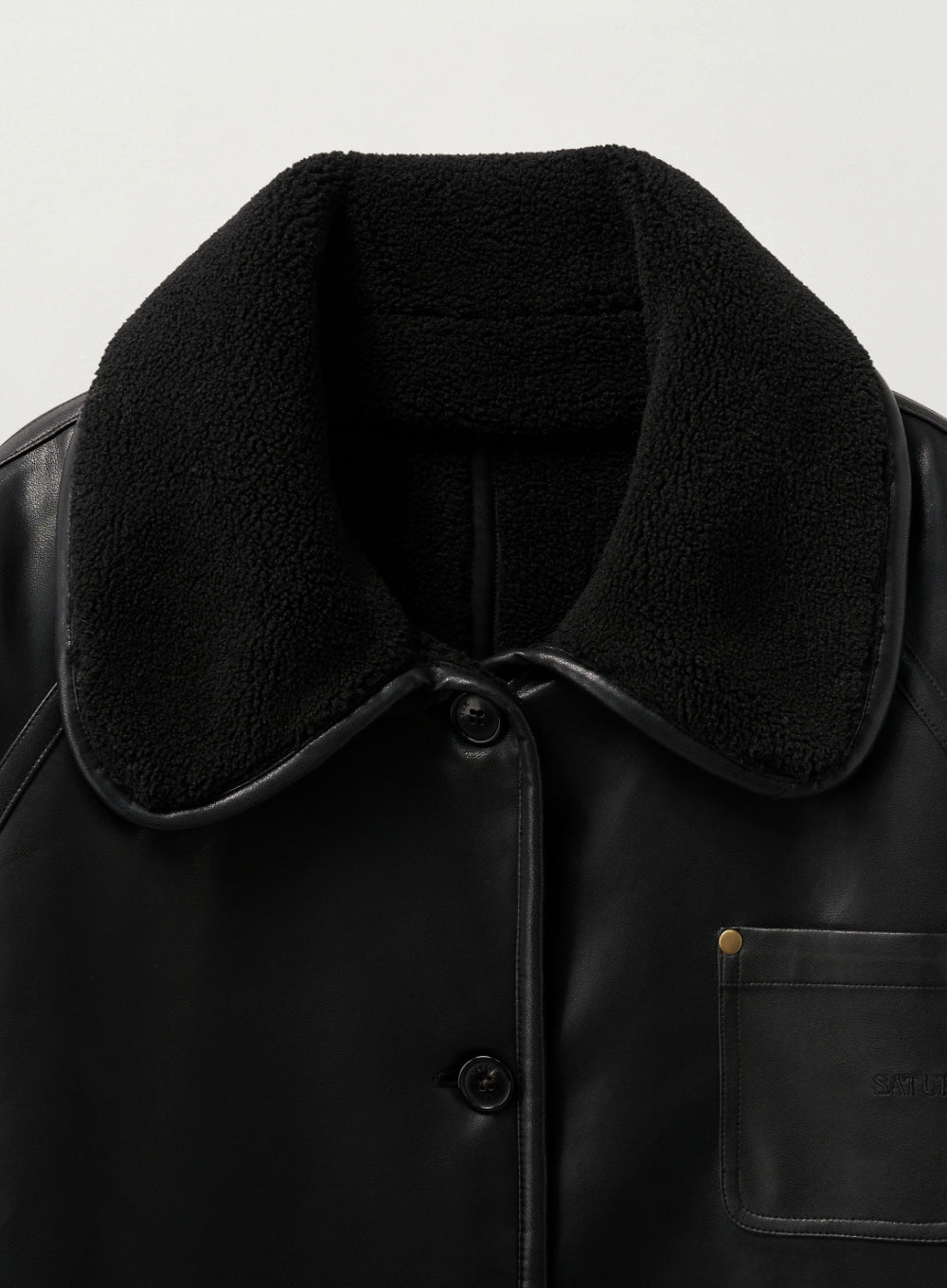[satur] (W) Reversible Synthetic Shearling Loose Fit Jacket - Black