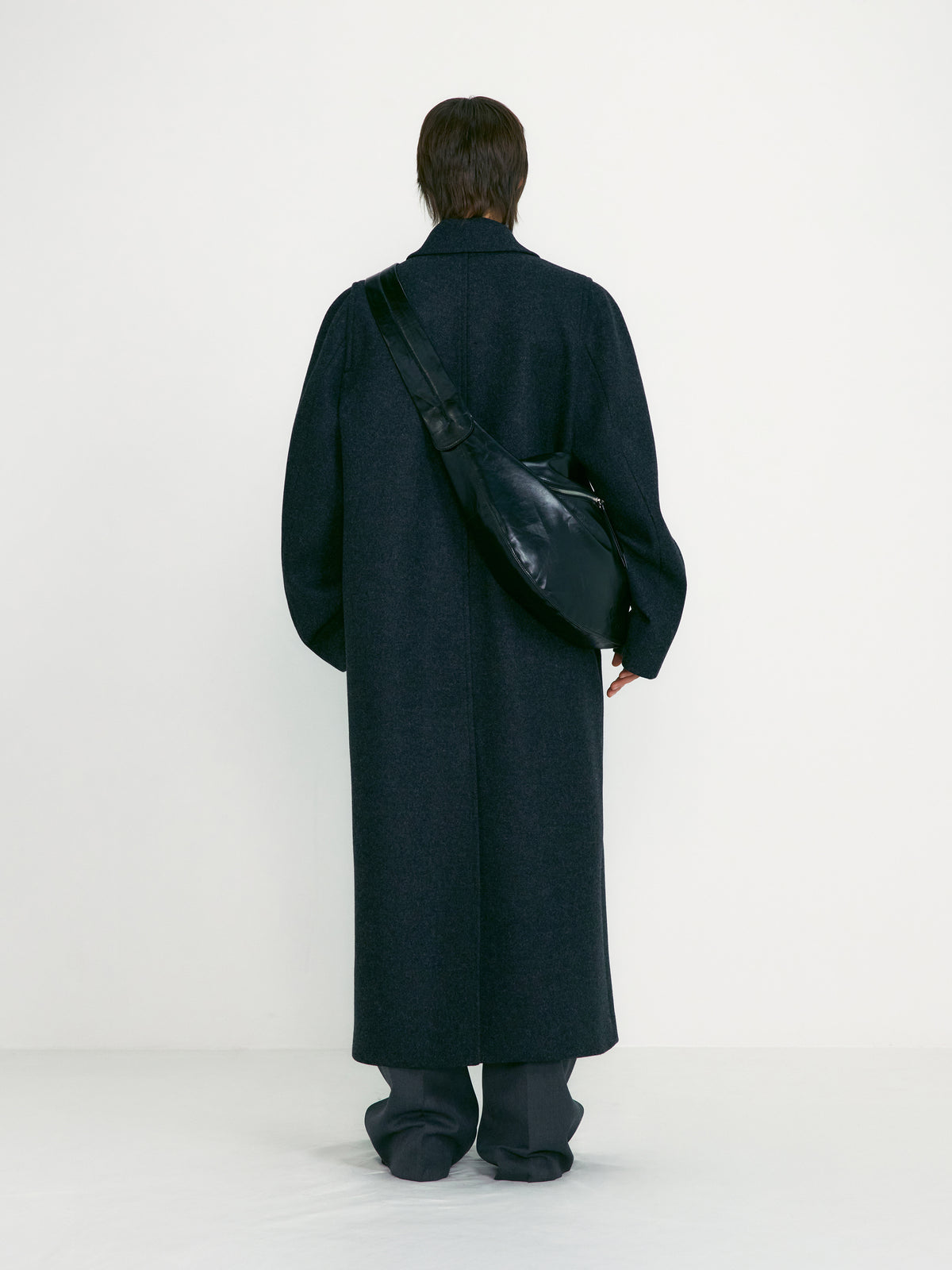 Low Classic Single-Buttoned Balmacaan Coat Melange Dark Grey