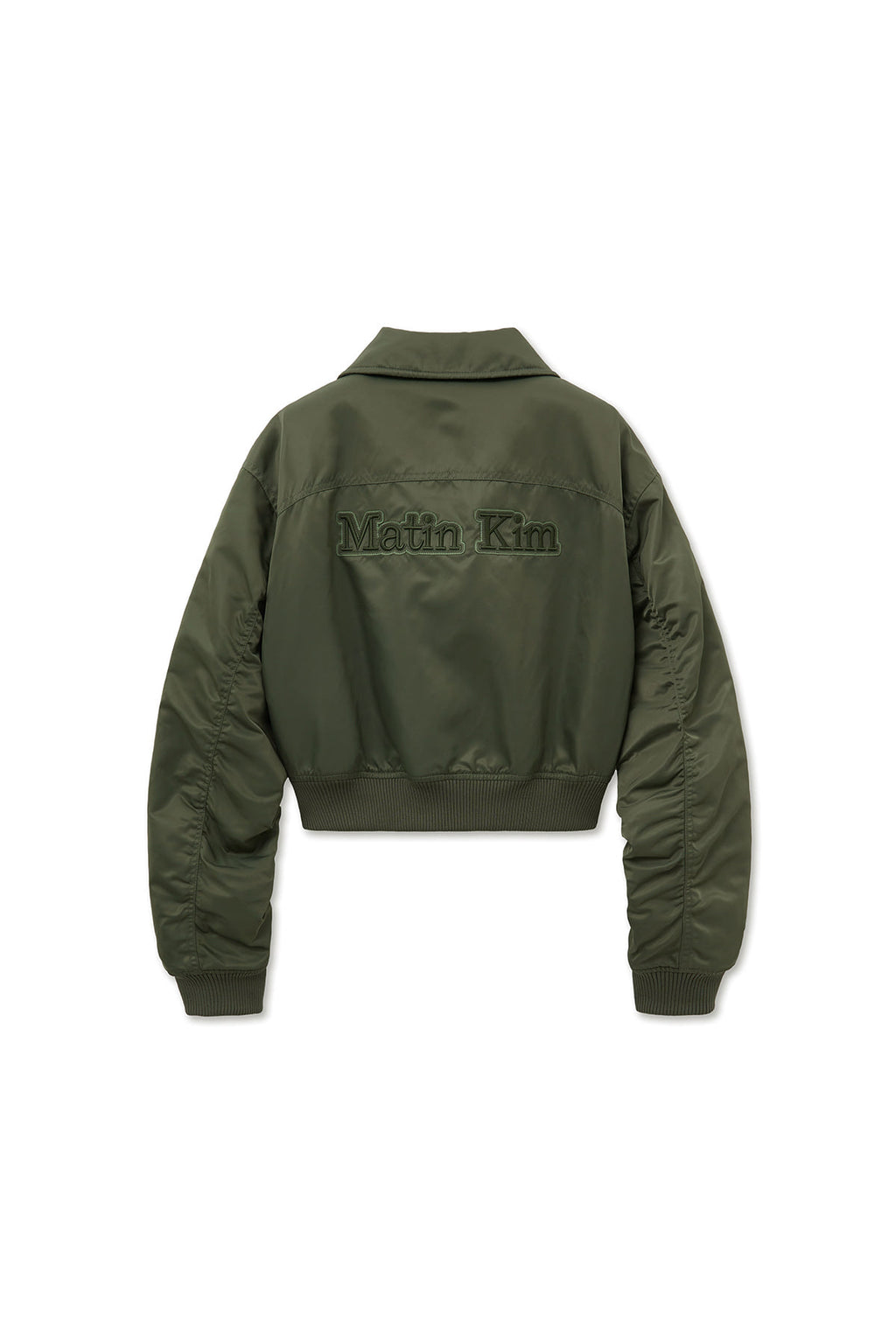 [matinkim] APPLIQUE LOGO SHIRRING BOMBER JUMPER FOR WOMEN IN KHAKI