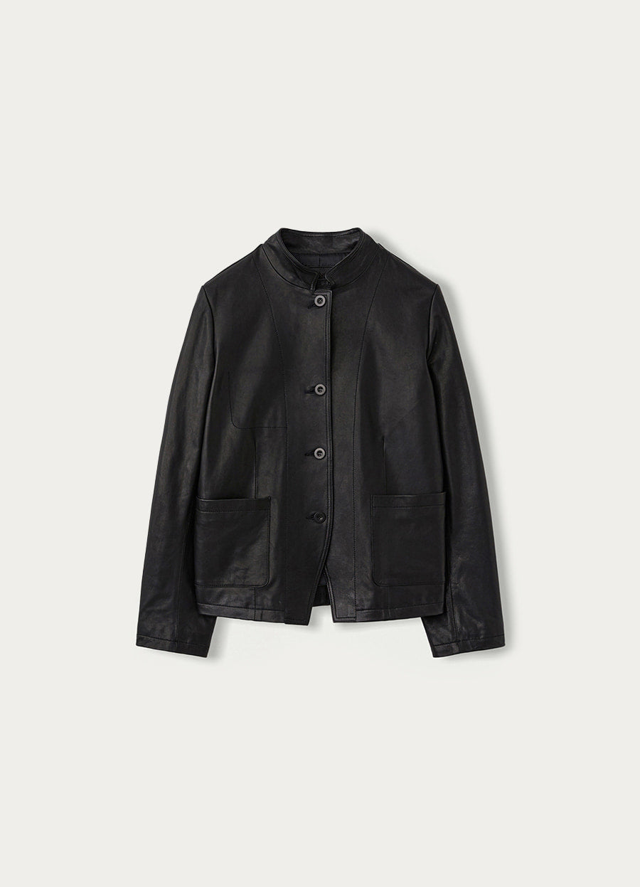 Nothing Written Stand leather collar jacket (Sepia black)