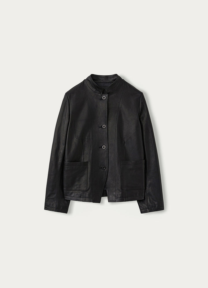 Nothing Written Stand leather collar jacket (Sepia black)