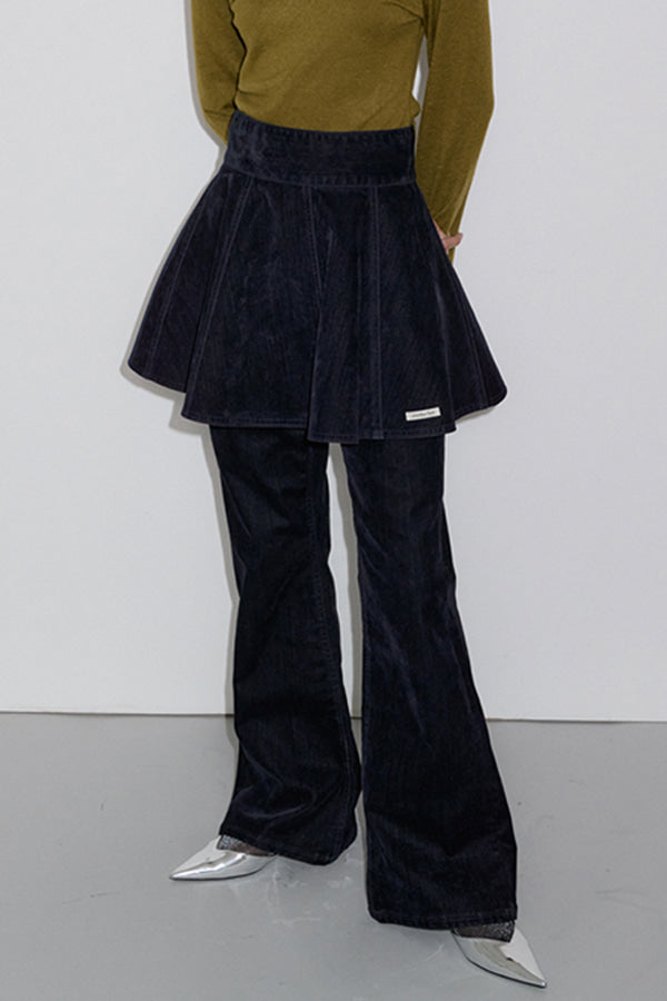 Overdueflair Velvet Denim Skirt Navy