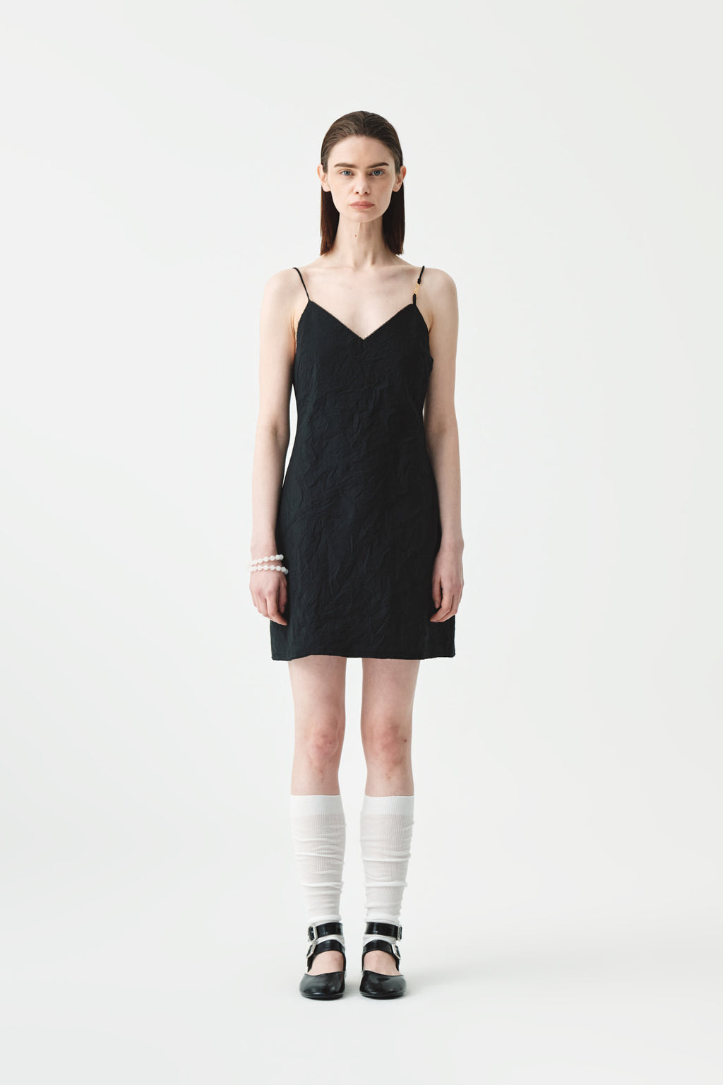 Matinkim Matin Kim Logo Charm Point Crinkle Mini Dress IN Black