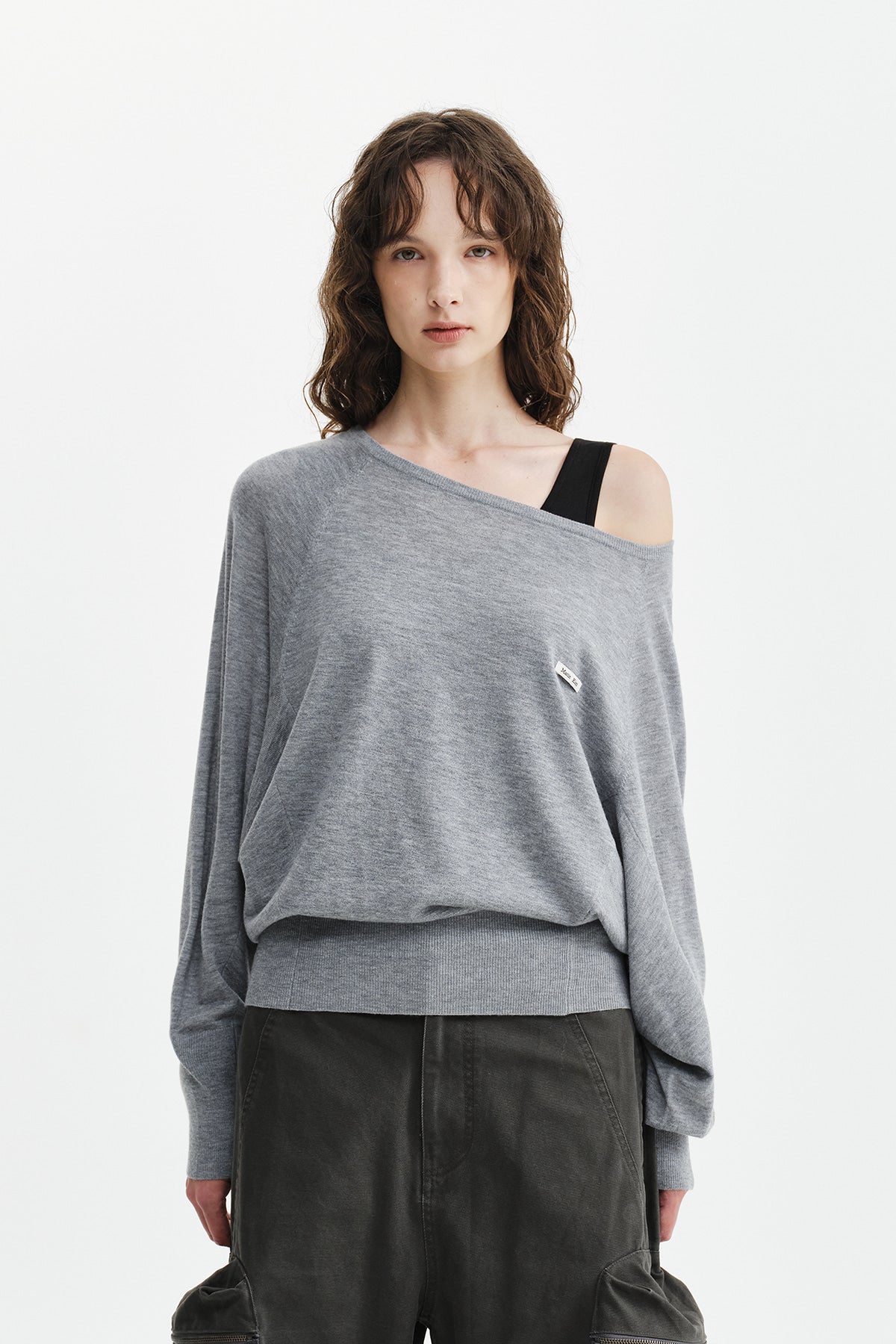Matinkim Betwing Fit Boat Neck Knit Pullover IN Grey