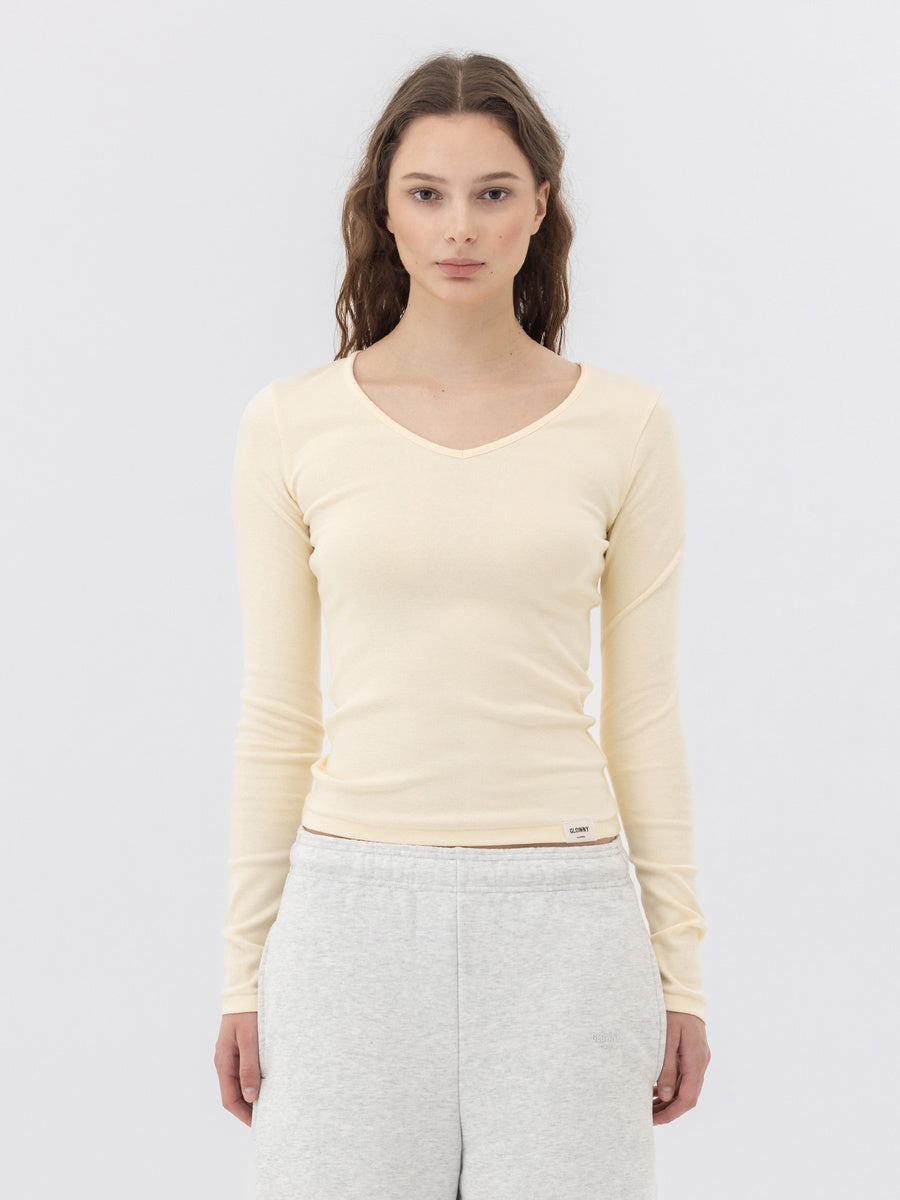 GLOWNY G Charm V-Neck Long Sleeve (Yellow)