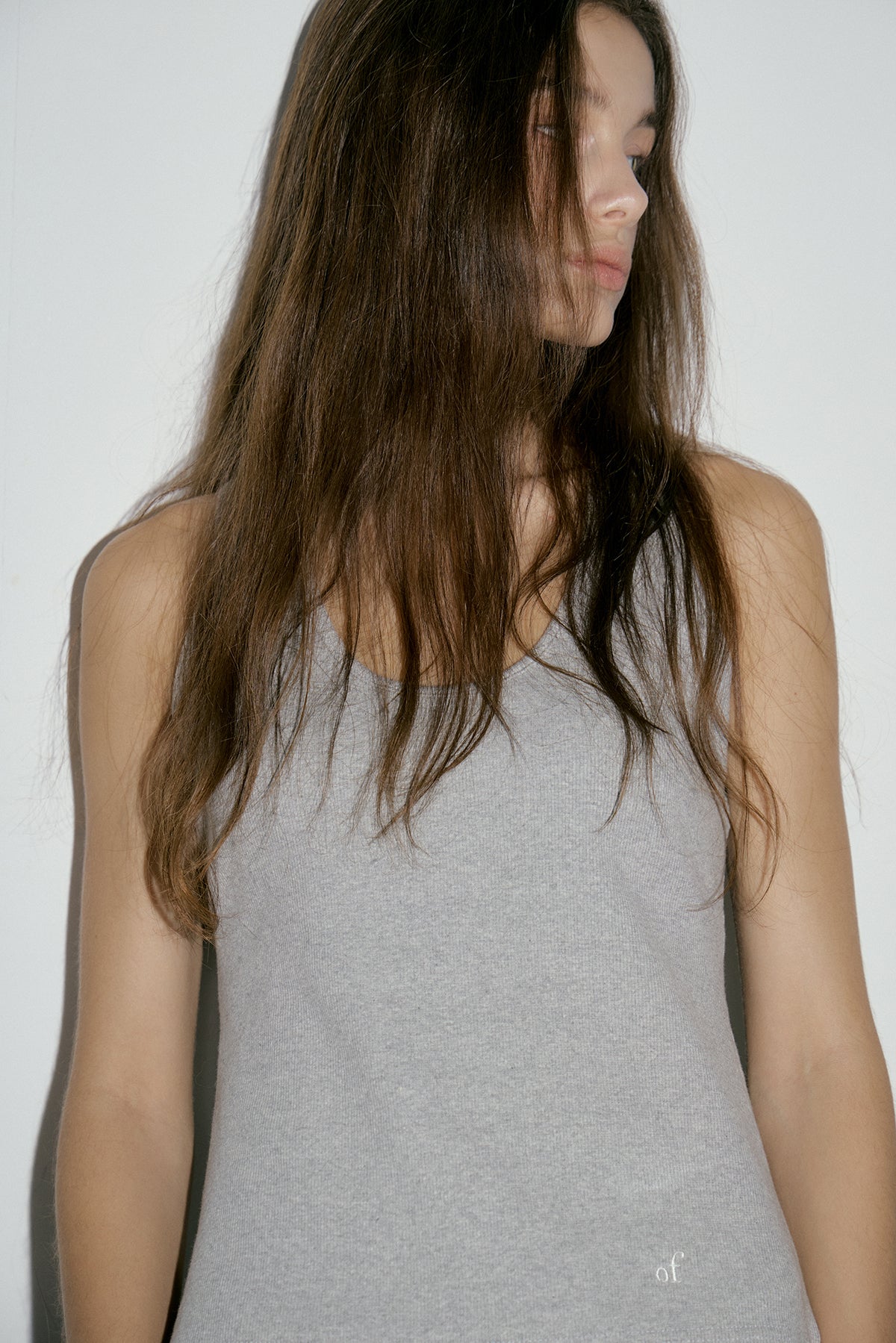 Overdueflair Ribbed Cotton U Neck Top Melange Grey