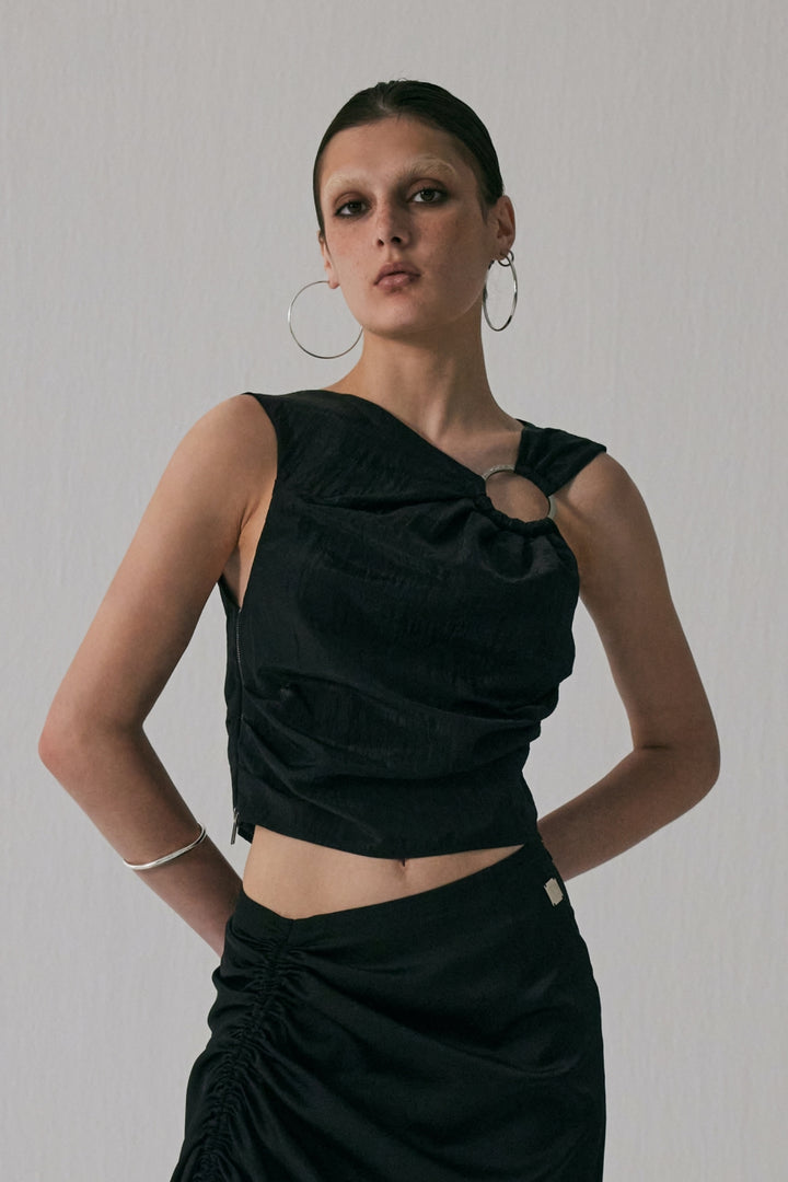 Treemingbird Metal Circle Drape Sleeveless Black