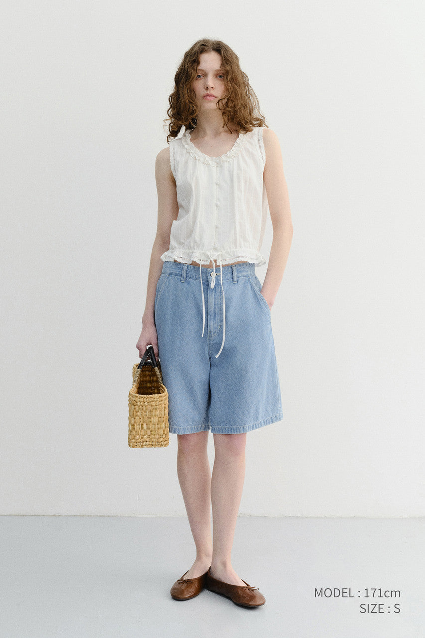 Dunst Unisex Linen Denim Shorts Light Blue