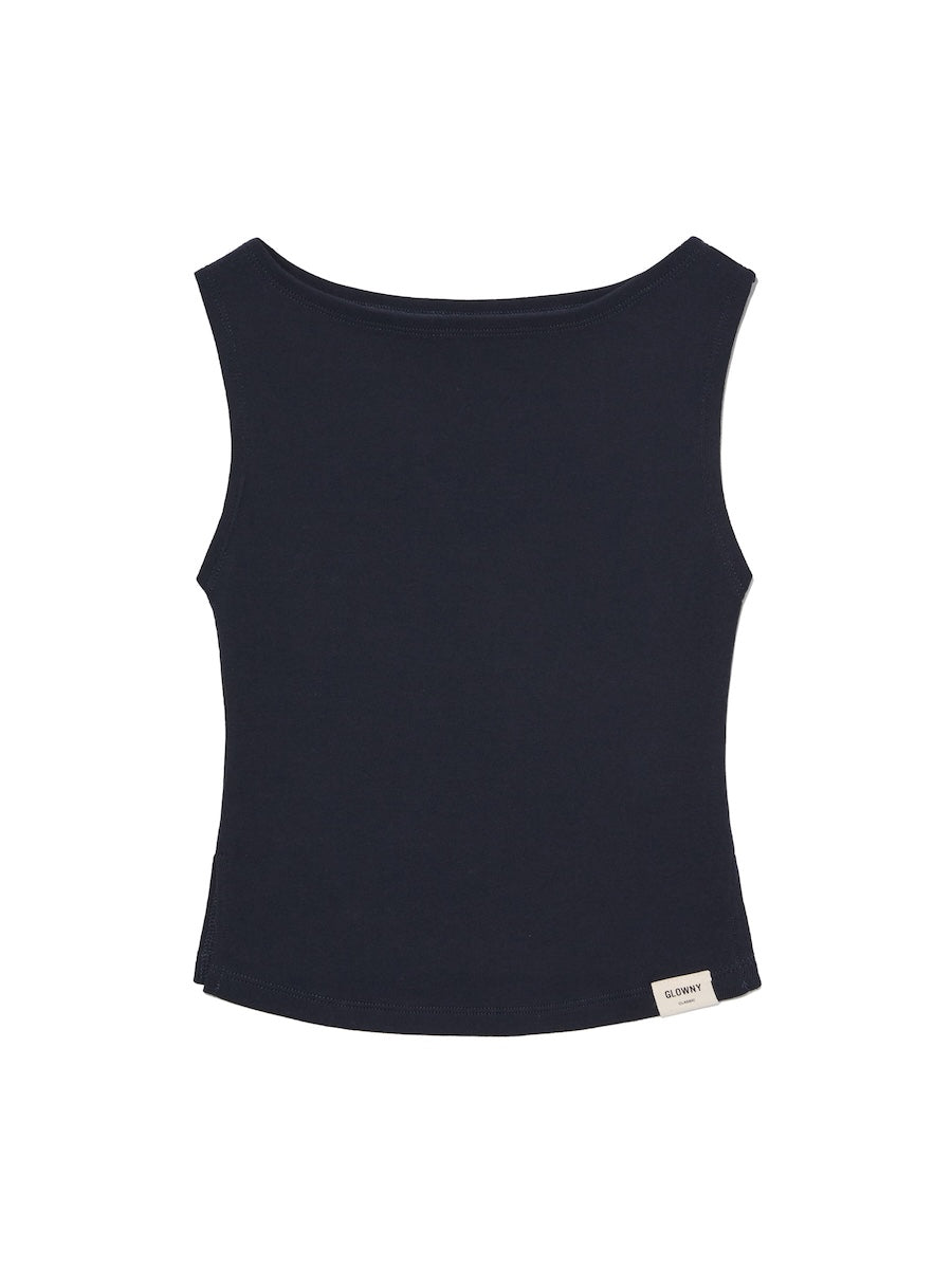 GLOWNY G Slit Sleeveless Top (Navy)