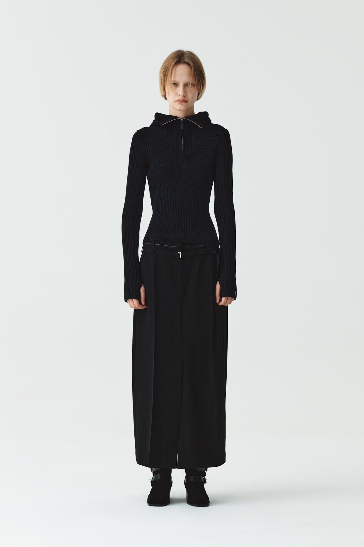 Matinkim Slit Point H Line Long Skirt IN Black