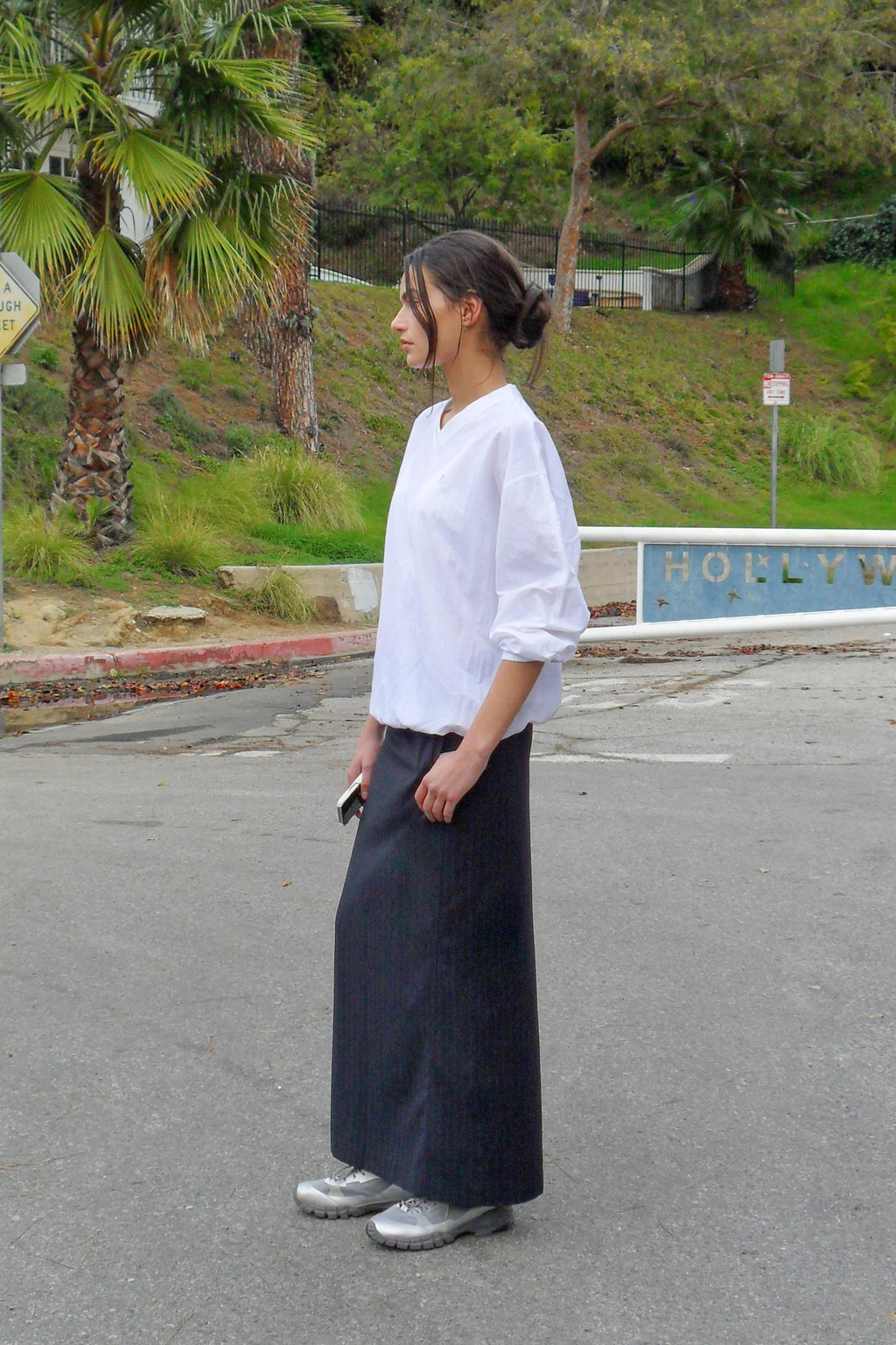Low Classic Relaxed Slit Long Skirt Navy Stripe