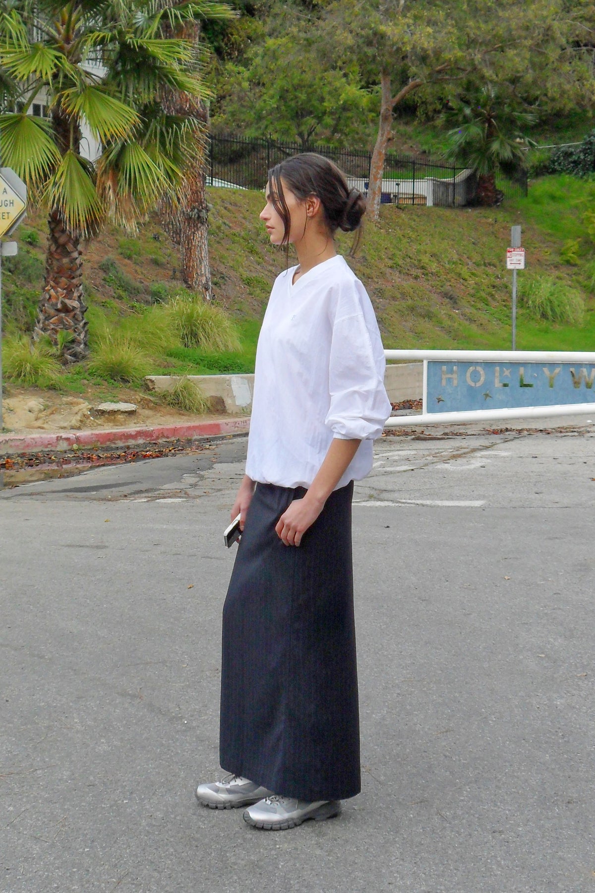 Low Classic Relaxed Slit Long Skirt Navy Stripe
