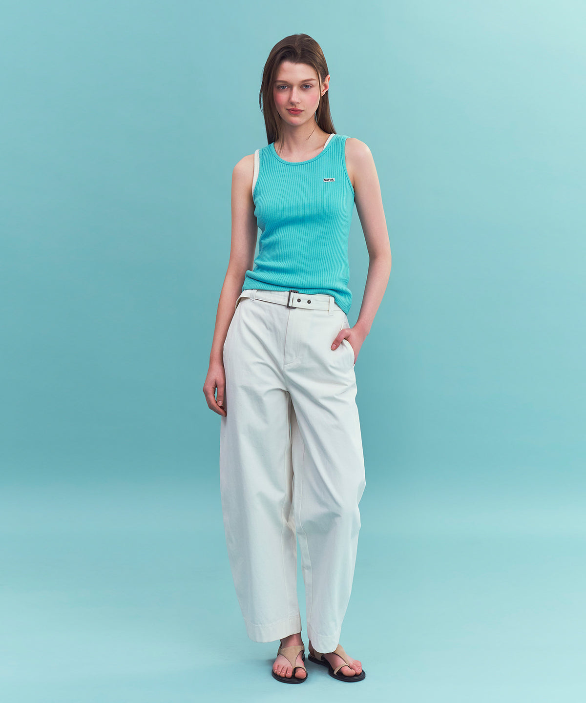 Satur (W) Belted Cotton Barrel Fit Pants - Cream