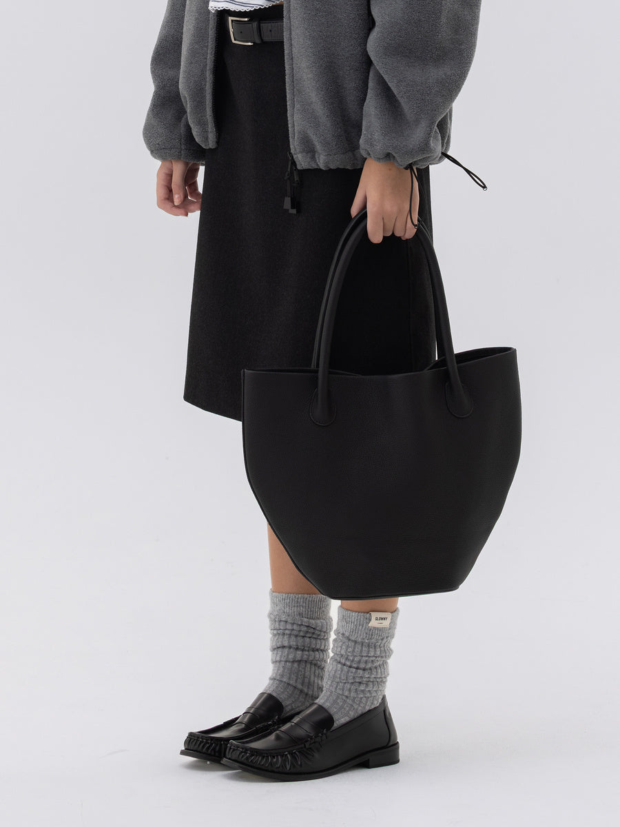 GLOWNY Half Moon Leather Tote Bag (Black)