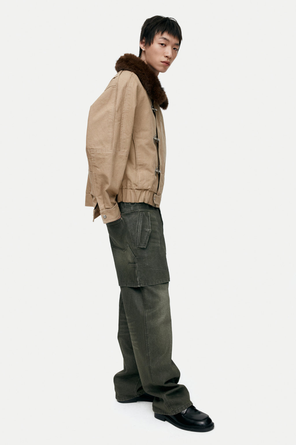 Andersson Bell Unisex Raptor Layered Wide-Leg Jeans Green)