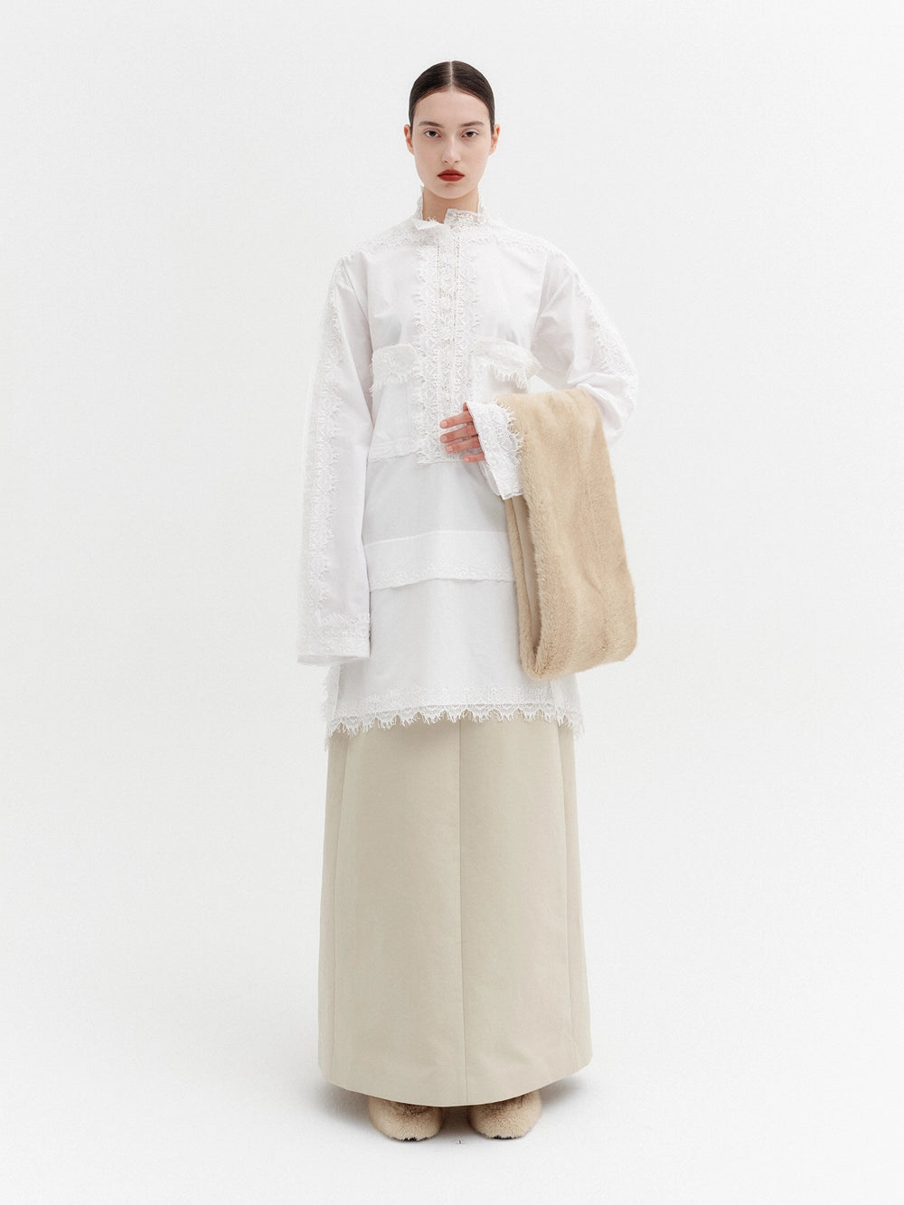 EENK Lace Trim Detail Blouse - White