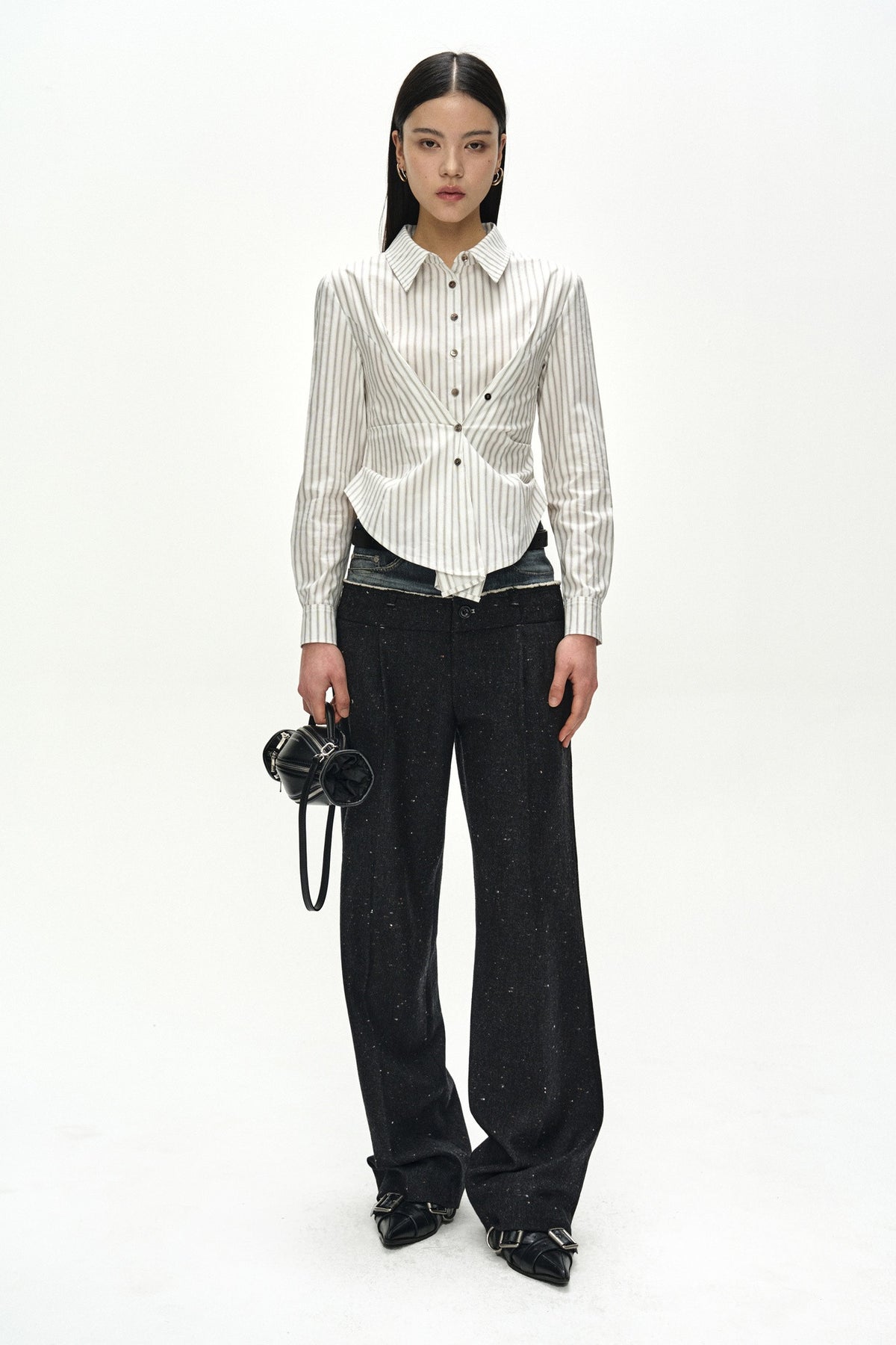Andersson Bell Denim-Waist Nep Wool Trousers