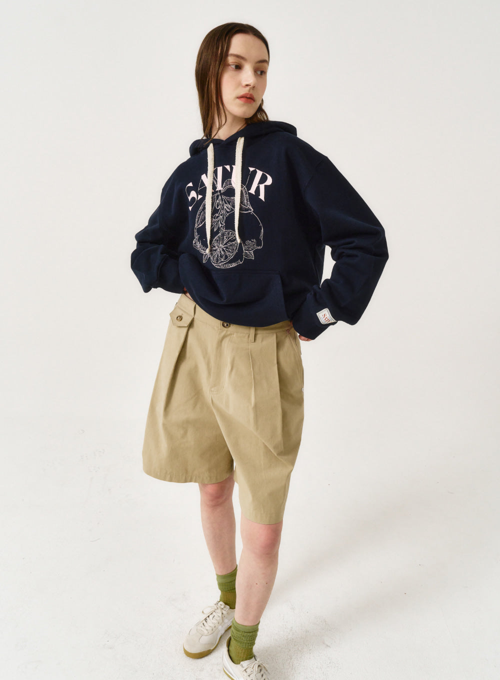 [satur] (W) Capri Citron Drawing Graphic Hoodie - Blossom Navy