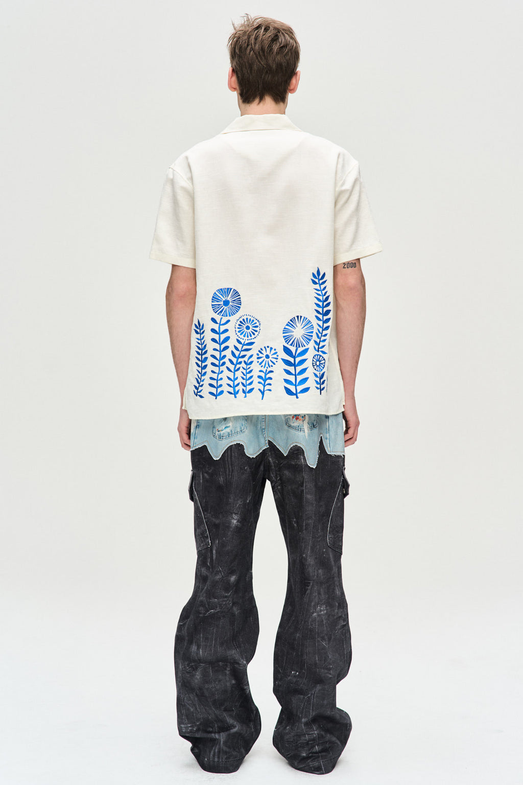Andersson Bell Faux-Denim & Scratch Leather Printed Cargo-Pants