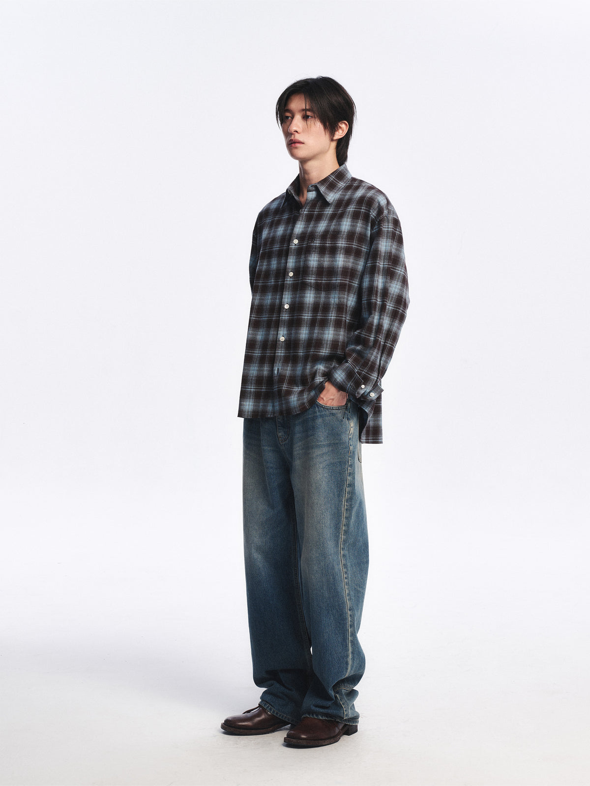 Low Classic Oversized Lc Flannel Checked Shirt Brown