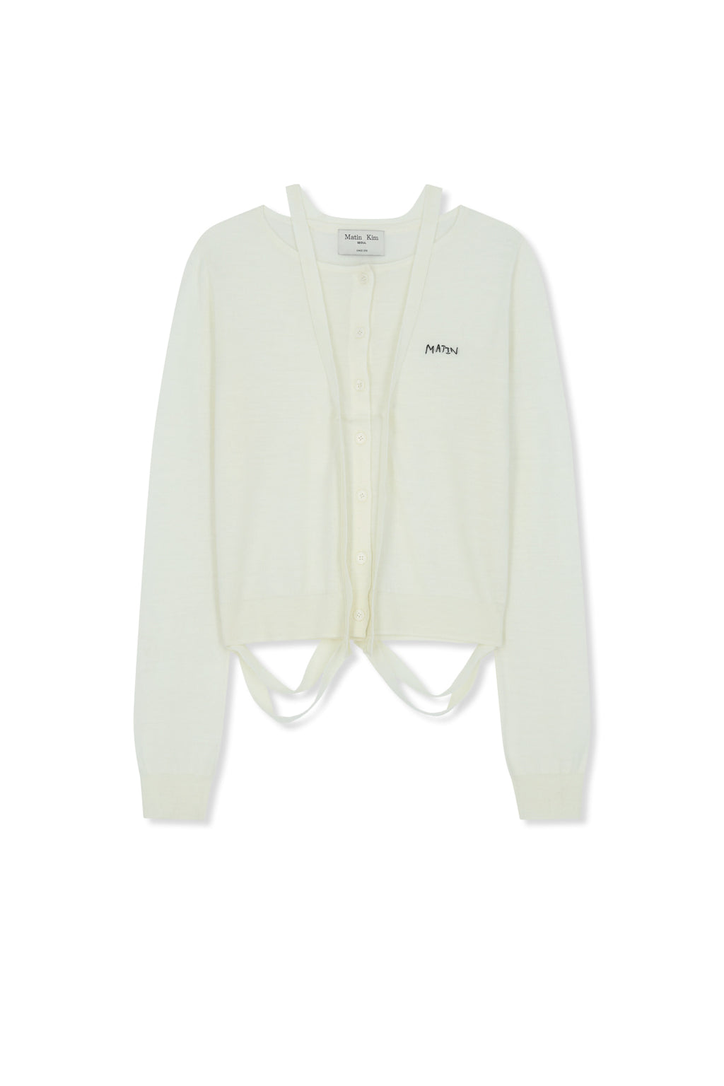 Matinkim String Detail Knit Cardigan IN Cream