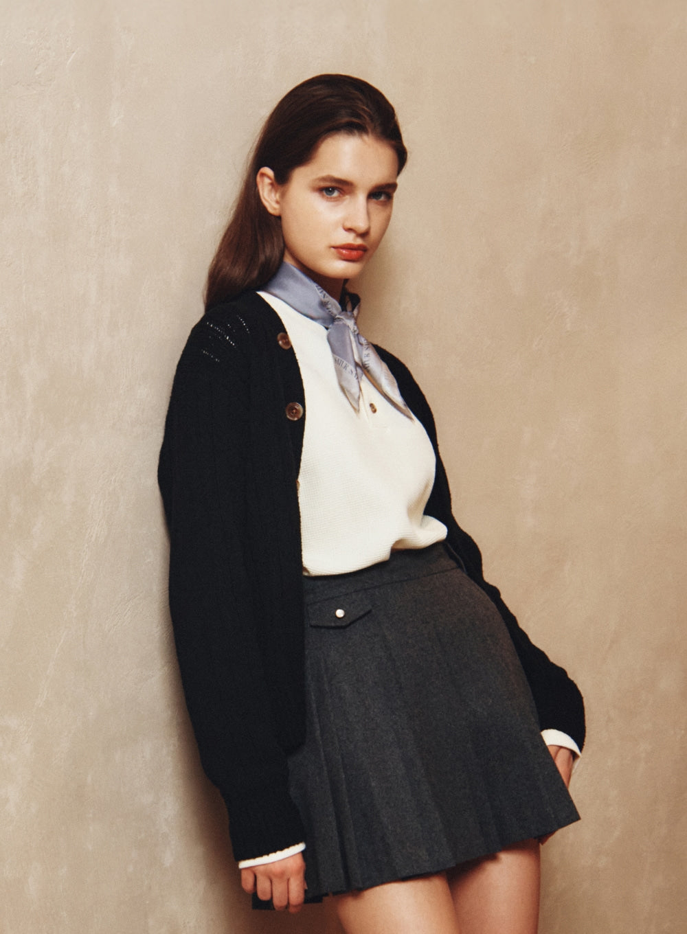 [satur] Waffle Henry Neck T-shirt - Cream