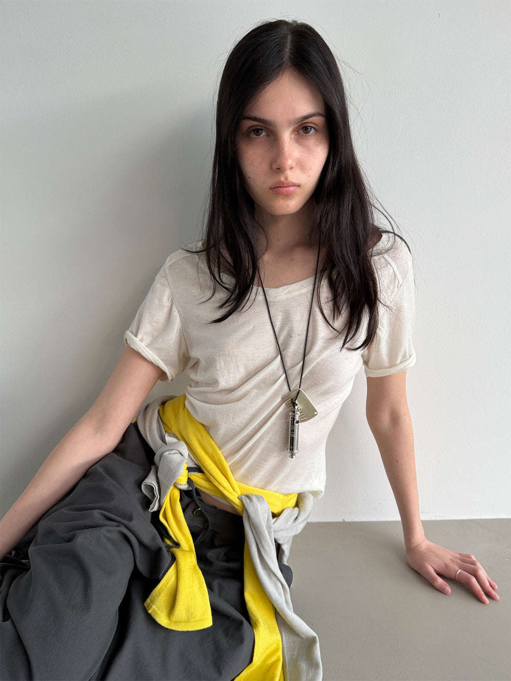 [Low Classic] Deep V-Neck T-Shirt_Ivory