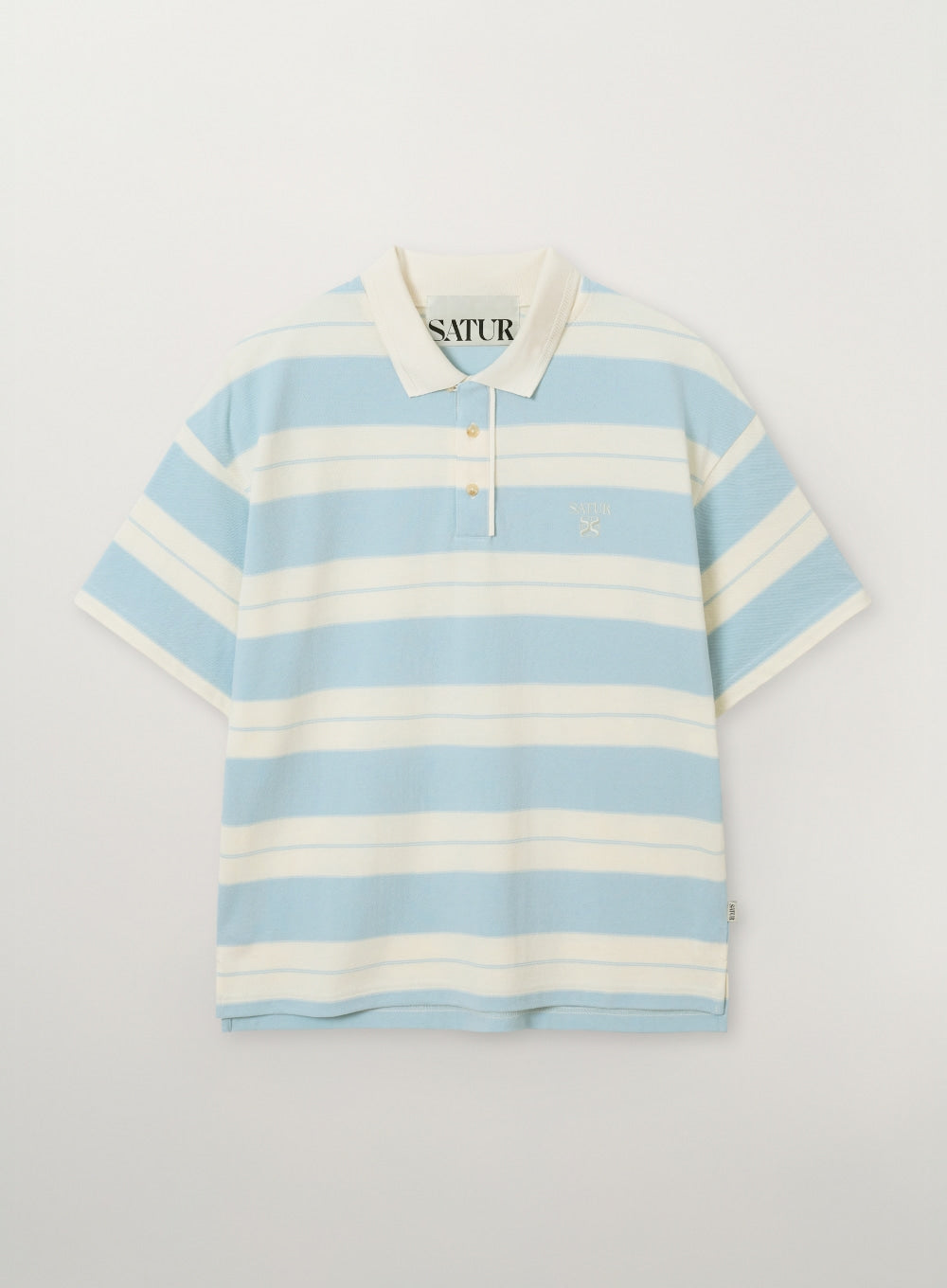 Satur Apero Stripe Pique T-Shirt - Sky Blue