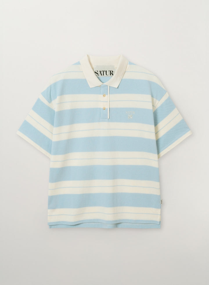 Satur Apero Stripe Pique T-Shirt - Sky Blue