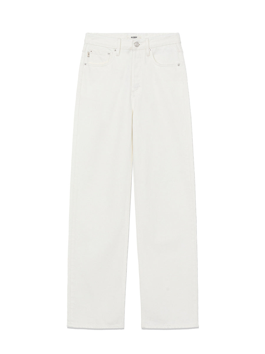 GLOWNY 90s High Rise Wide Leg Jeans (Long) (White)