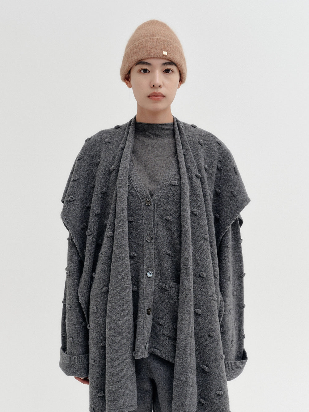 EENK Shawl Layered Knitwear Cardigan - Gray