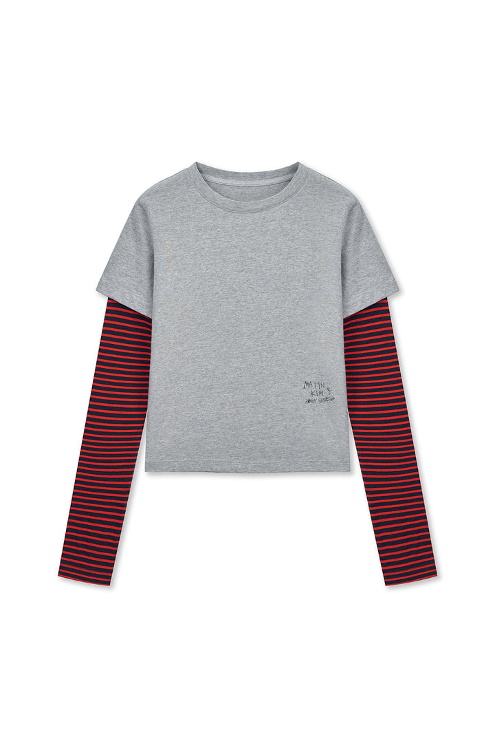 Matinkim Graffiti Logo Stripe Layered Top IN Grey