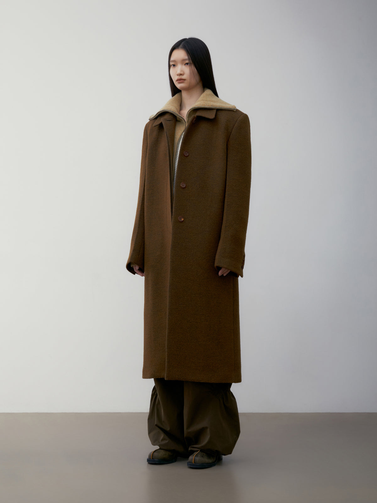 Low Classic Fluffy Wool Single Mac Coat Brown