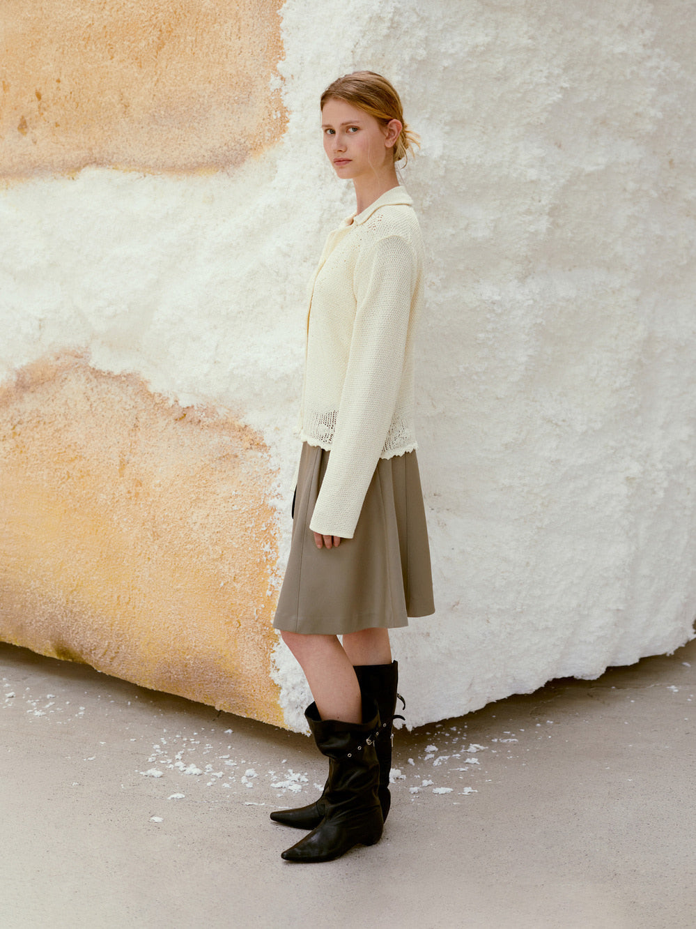 Low Classic Crochet Knit Shirt Cream