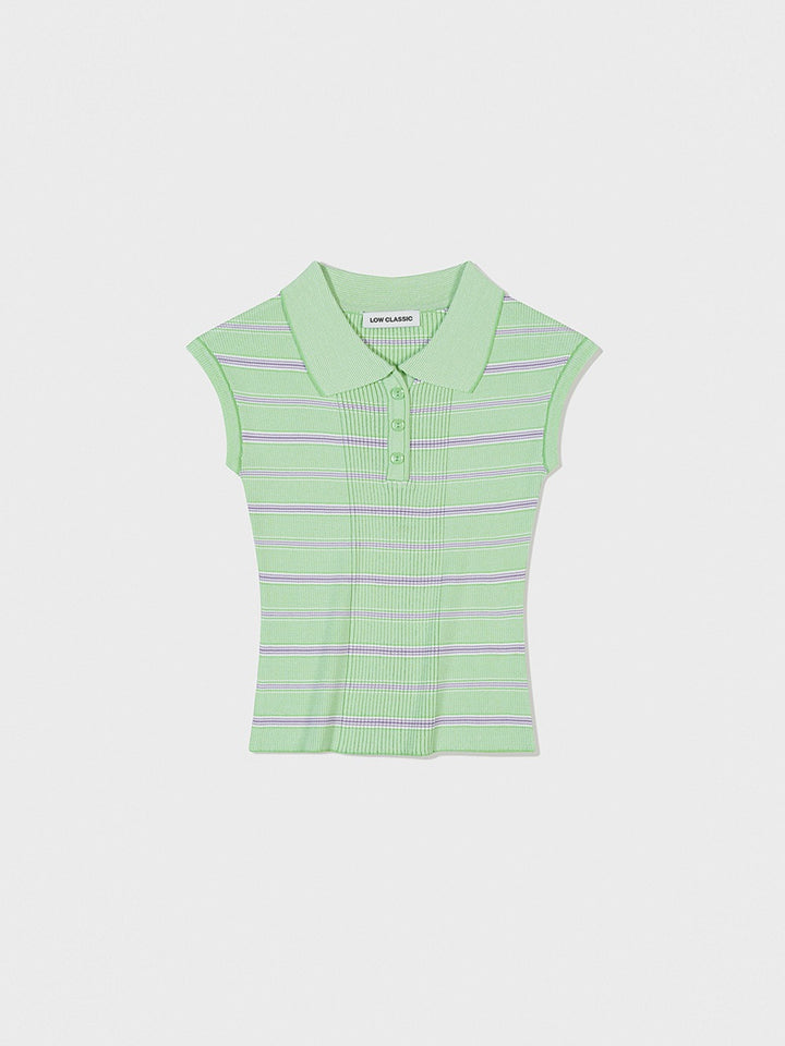 Low Classic Stripe Pique Cap Sleeve Knit Top Green