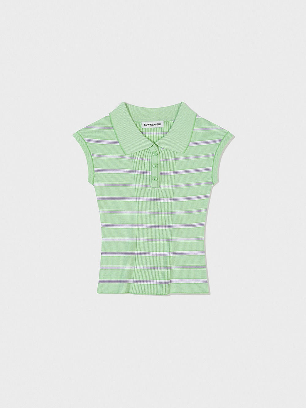 Low Classic Stripe Pique Cap Sleeve Knit Top Green